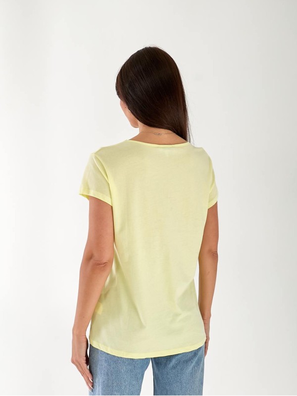 Жіноча футболка із зав'язками жовтого кольору 33262