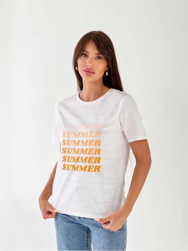 Жіноча бавовняна футболка з написом бiлого кольору 33265