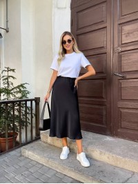 Шовкова спідниця міді чорного кольору 33273