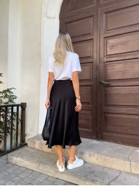 Шовкова спідниця міді чорного кольору 33273