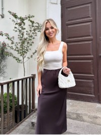 Шовкова спідниця міді коричневого кольору 33274