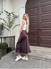 Шовкова спідниця міді коричневого кольору 33274