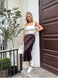 Шовкова спідниця міді коричневого кольору 33274