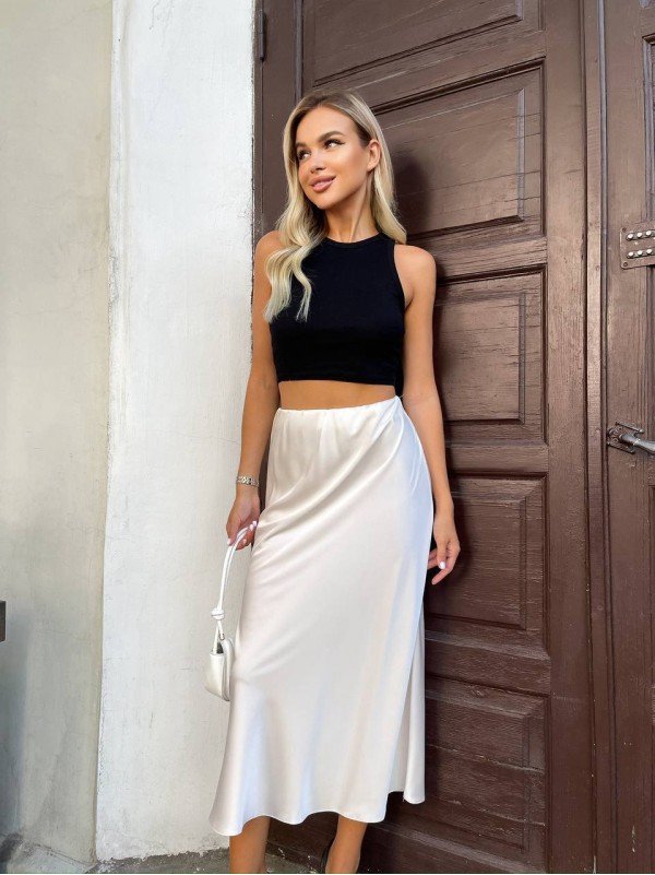 Шовкова спідниця міді молочного кольору 33275