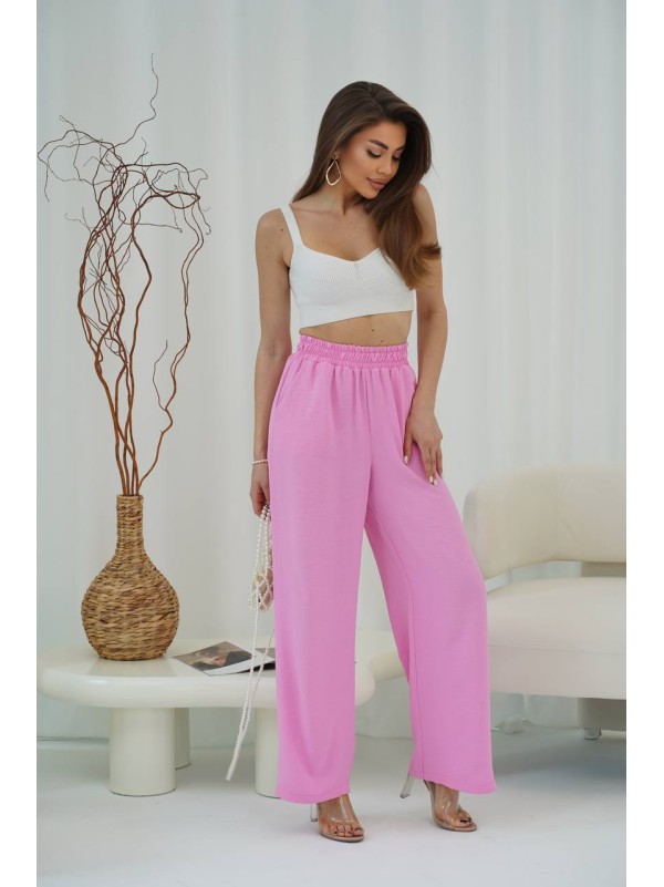 Жіночі легкі штани палаццо рожевого кольору 33278
