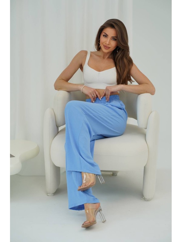 Жіночі легкі штани палаццо блакитного кольору 33280