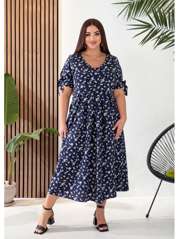 Літнє плаття міді вільного крою синього кольору 33283