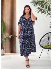 Літнє плаття міді вільного крою синього кольору 33283