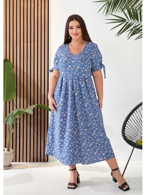 Літнє плаття міді вільного крою блакитного кольору 33284