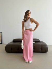 Жіноча спідниця шовкова максі рожевого кольору 33286