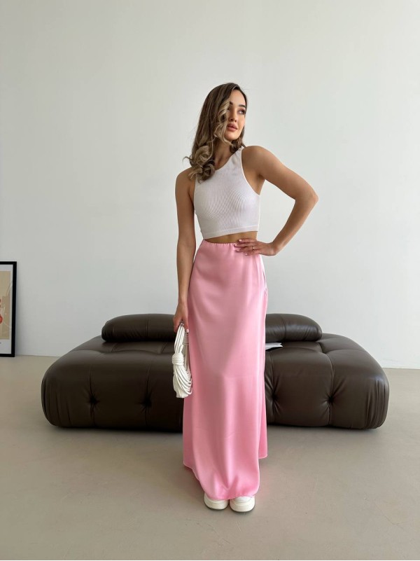 Жіноча спідниця шовкова максі рожевого кольору 33286