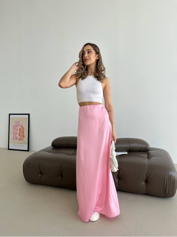 Жіноча спідниця шовкова максі рожевого кольору 33286