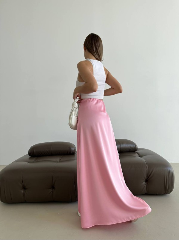 Жіноча спідниця шовкова максі рожевого кольору 33286