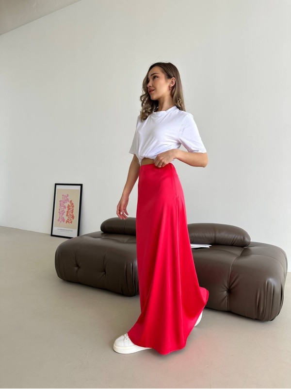 Жіноча спідниця шовкова максі червоного кольору 33287
