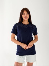 Базова жіноча футболка з візерунками синього кольору 33292