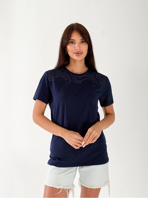 Базова жіноча футболка з візерунками синього кольору 33292