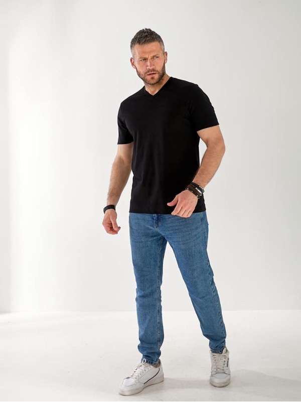 Чоловіча базова футболка з смужками чорного кольору 33299