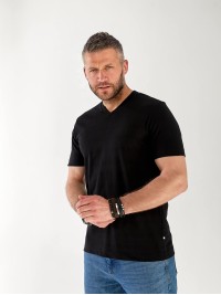 Чоловіча базова футболка з смужками чорного кольору 33299