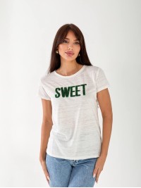 Жіноча футболка з написом з паєток білого кольору 33301