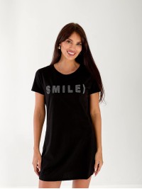 Легке плаття-футболка з надписю чорного кольору 33302