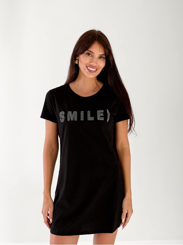 Легке плаття-футболка з надписю чорного кольору 33302