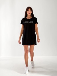 Легке плаття-футболка з надписю чорного кольору 33302