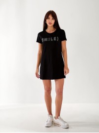 Легке плаття-футболка з надписю чорного кольору 33302