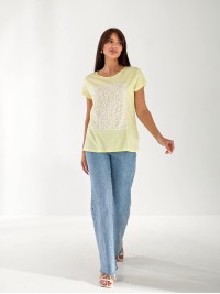 Жіноча футболка з паєтками жовтого кольору 33303