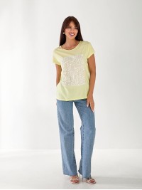 Жіноча футболка з паєтками жовтого кольору 33303
