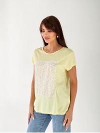 Жіноча футболка з паєтками жовтого кольору 33303