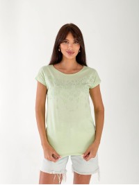 Жіноча футболка з малюнком салатового кольору 33306