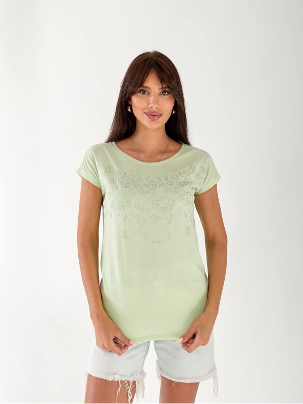 Жіноча футболка з малюнком салатового кольору 33306