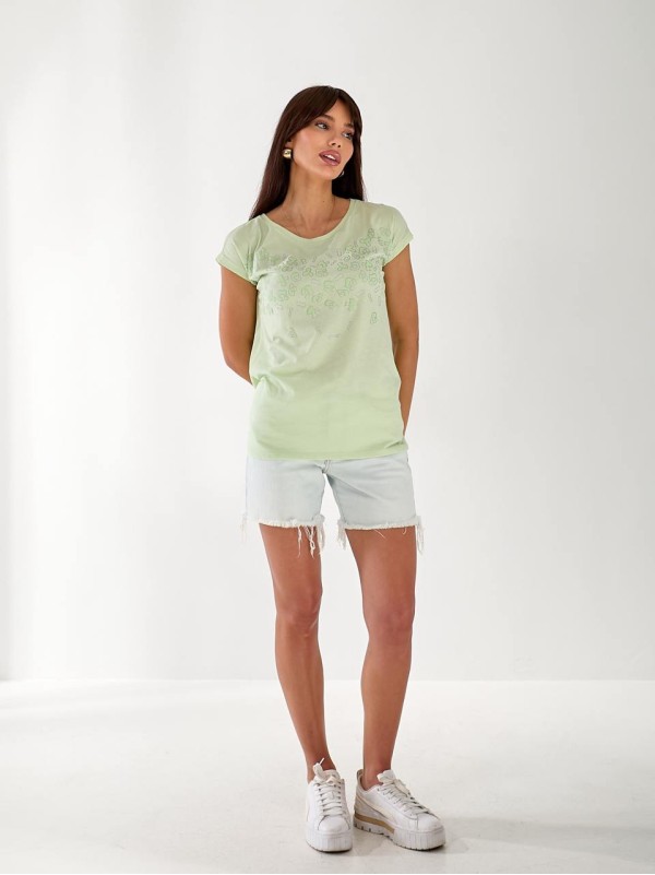 Жіноча футболка з малюнком салатового кольору 33306