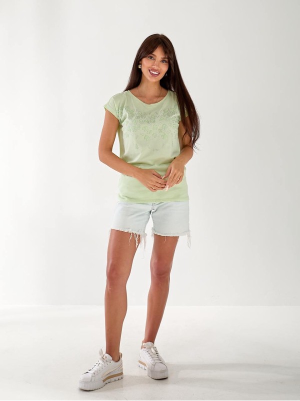 Жіноча футболка з малюнком салатового кольору 33306