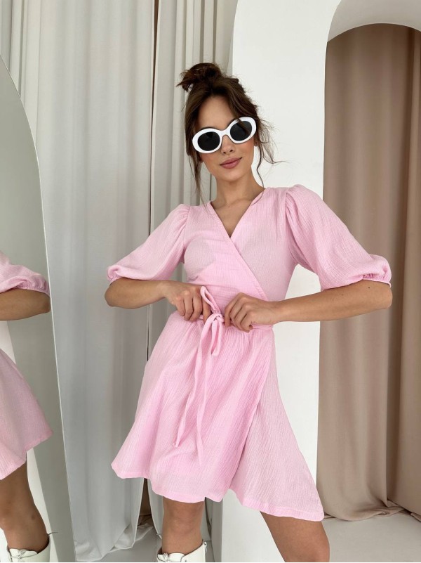 Мусліновий сарафан на запах рожевого кольору 33328