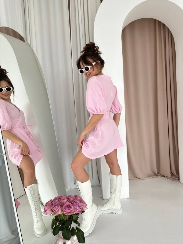 Мусліновий сарафан на запах рожевого кольору 33328