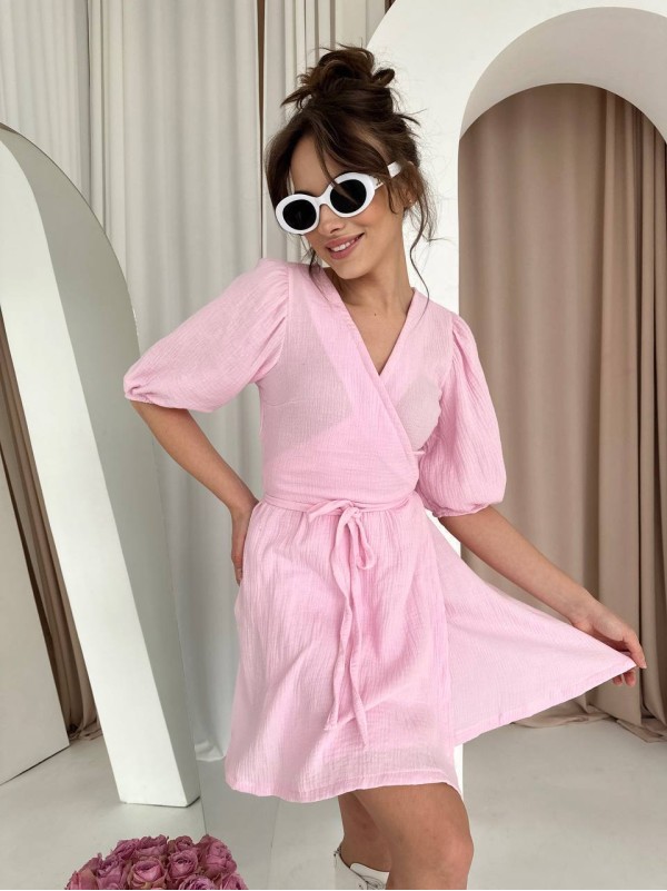 Мусліновий сарафан на запах рожевого кольору 33328