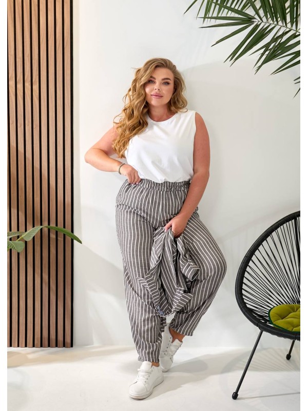 Жіночий лляний костюм 3-ка (штани+майка+сорочка) графiтового кольору 33330