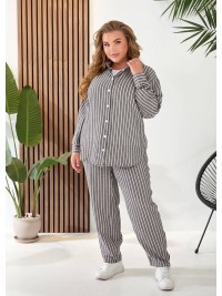 Жіночий лляний костюм 3-ка (штани+майка+сорочка) графiтового кольору 33330