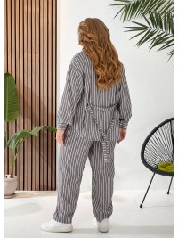 Жіночий лляний костюм 3-ка (штани+майка+сорочка) графiтового кольору 33330