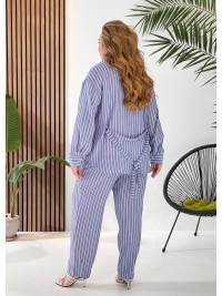 Жіночий лляний костюм 3-ка (штани+майка+сорочка) синього кольору 33332