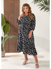 Літня сукня міді із завищеною талією чорного кольору 33339