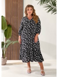 Літня сукня міді із завищеною талією чорного кольору 33339