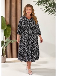 Літня сукня міді із завищеною талією чорного кольору 33339