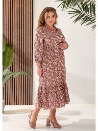Літня сукня міді із завищеною талією кавового кольору 33341