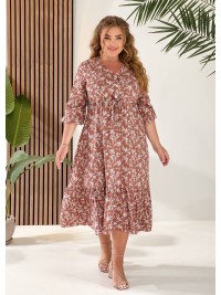 Літня сукня міді із завищеною талією кавового кольору 33341