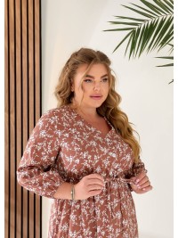 Літня сукня міді із завищеною талією кавового кольору 33341