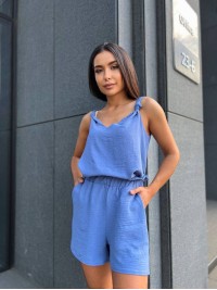 Жіночий літній костюм (шорти+майка) блакитного кольору 33342
