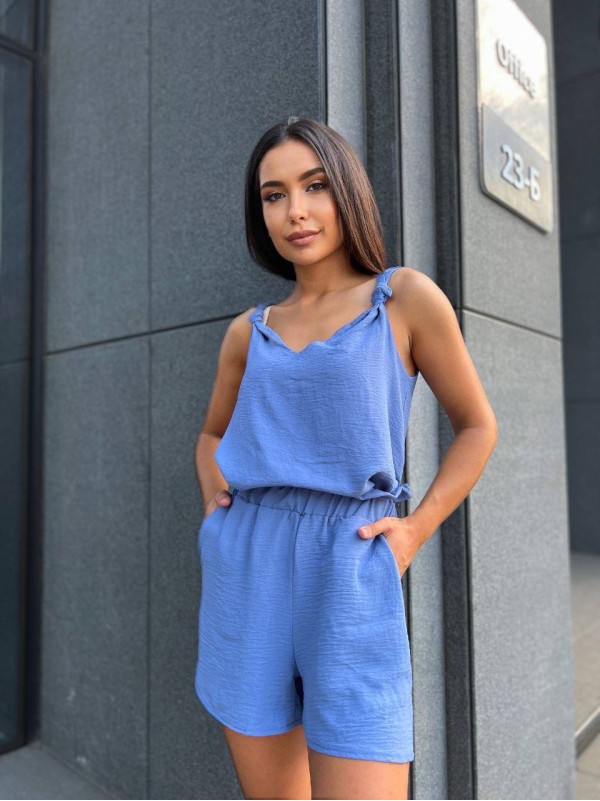 Жіночий літній костюм (шорти+майка) блакитного кольору 33342