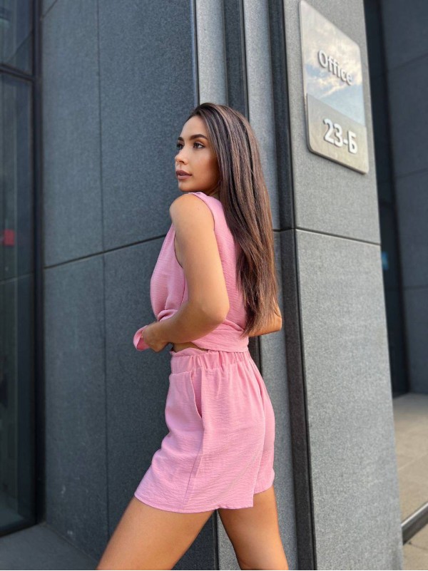 Жіночий літній костюм (шорти+майка) рожевого кольору 33343